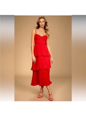 Lulu's Red Tiered Pleated Midi Dress